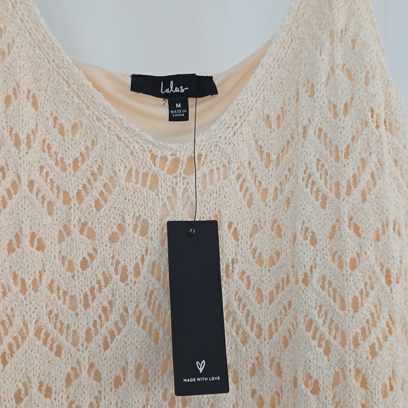 Lulus Sunset Vibes Light Beige Crochet Sleeveless Midi Dress size M - Picture 5 of 6